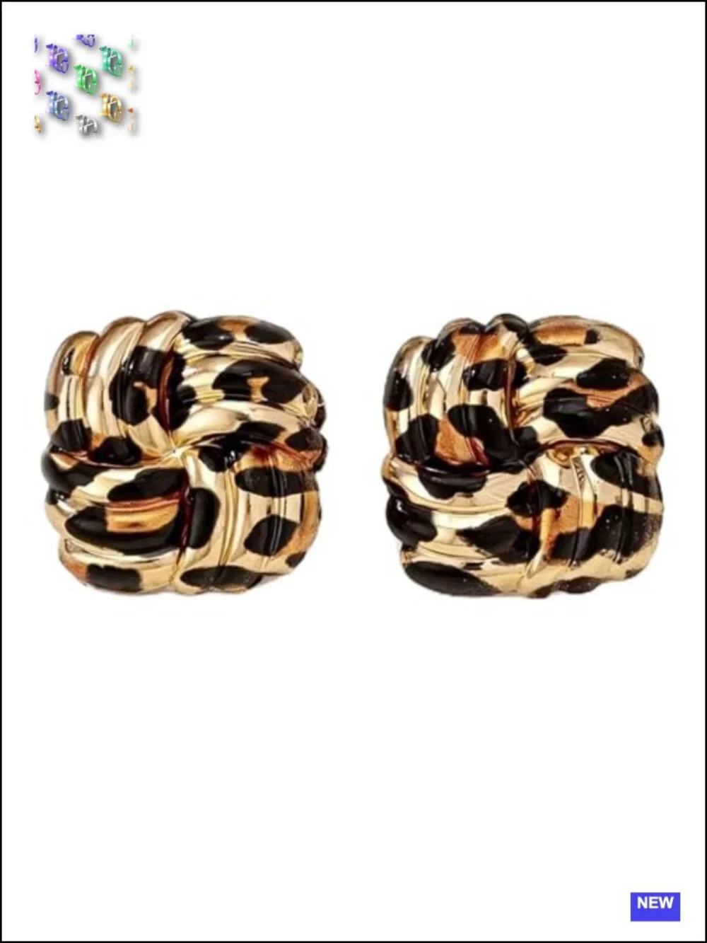 Gold Plated Square Leopard Print Stud Earrings Hypoallergenic Vintage Geometric